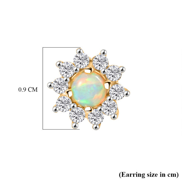 Nat&uuml;rlicher, &auml;thiopischer Welo Opal, Wei&szlig;er Zirkon Ohrringe 925 Silber Vergoldet ca. 1,03 ct. image number 4