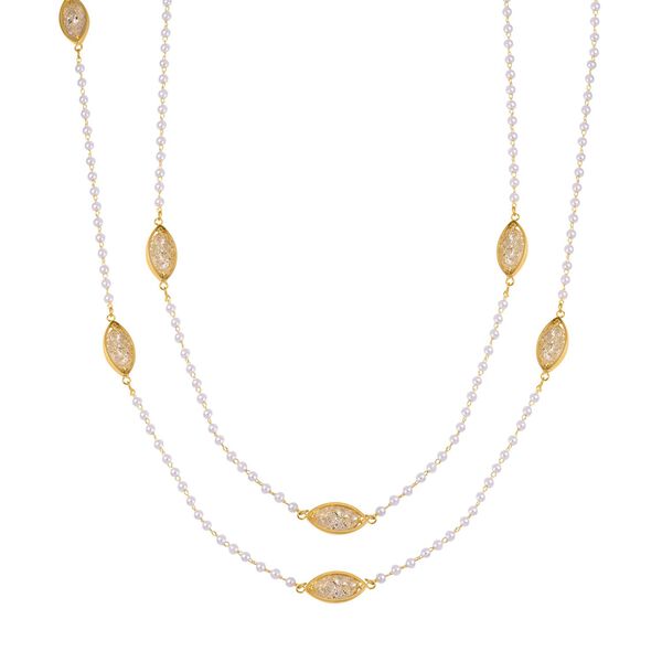 Kunststoff Perle, Wei&szlig;er Kristall Halskette ca. 75 cm Messing