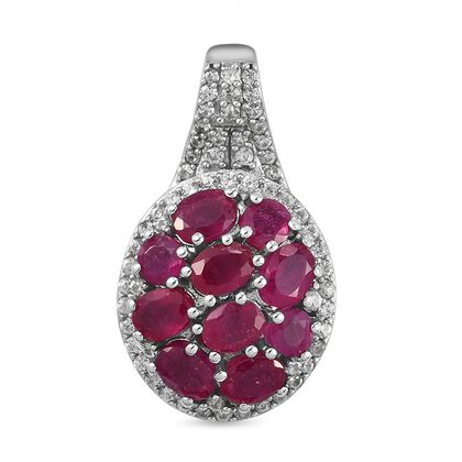 Afrikanischer Rubin (Fissure gef&uuml;llt) und Zirkon-Anh&auml;nger, 925 Silber platiniert ca. 3.04 ct