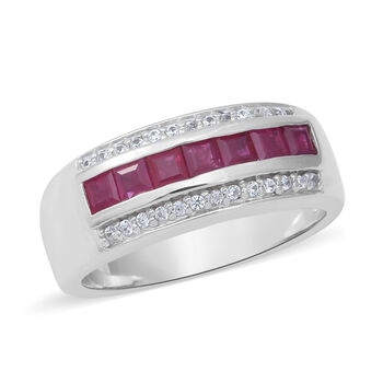 Rubin und Zirkon Ring 925 Silber platiniert (Gr&ouml;&szlig;e 16.00) ca. 0,94 ct