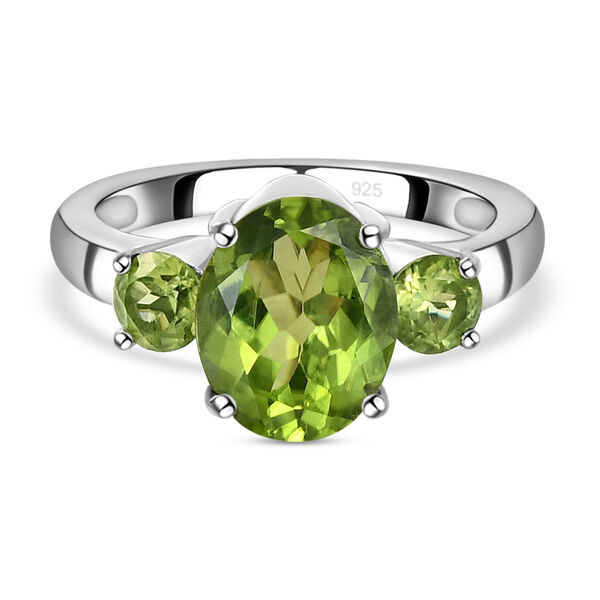 Nat&uuml;rlicher Peridot-Ring, 925 Silber platiniert  ca. 2,81 ct