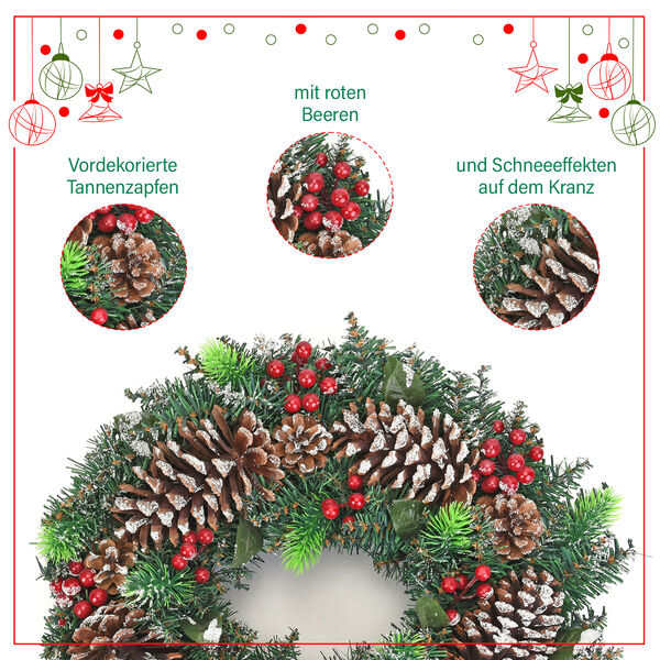 Weihnachtskranz, Weihnachtsdekoration, Durchmesser 45 cm, Gr&uuml;n&nbsp; image number 5