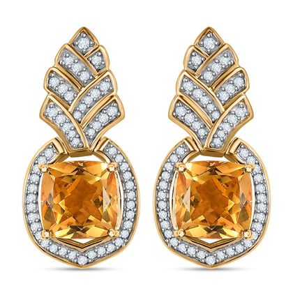 Citrin, Wei&szlig;er Zirkon Ohrringe, 925 Silber Gelbgold Vermeil, ca. 8.97 ct