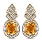 Citrin, Weißer Zirkon Ohrringe, 925 Silber Gelbgold Vermeil, ca. 8.97 ct