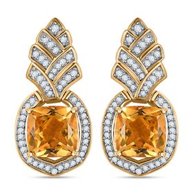 Citrin, Weißer Zirkon Ohrringe, 925 Silber Gelbgold Vermeil, ca. 8.97 ct