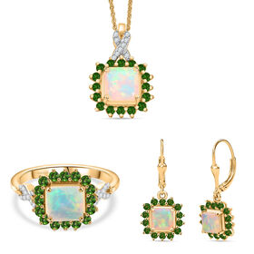 D'Joy äthiopisches Welo Opal, Chromdiopsid und Moissanit Schmuckset