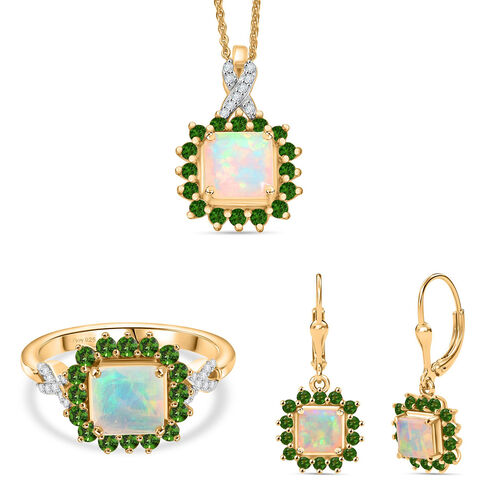 D'Joy äthiopisches Welo Opal, Chromdiopsid und Moissanit Schmuckset image number 0