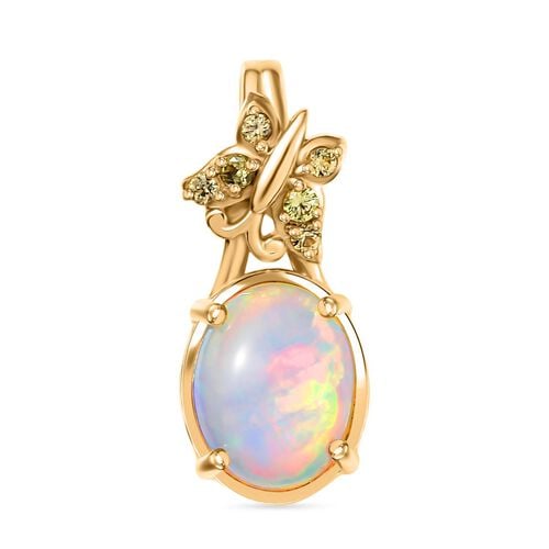 AA Natürlicher, äthiopischer Welo Opal, Gelber Saphir Anhänger 925 Silber vergoldet ca. 1.22 ct image number 0