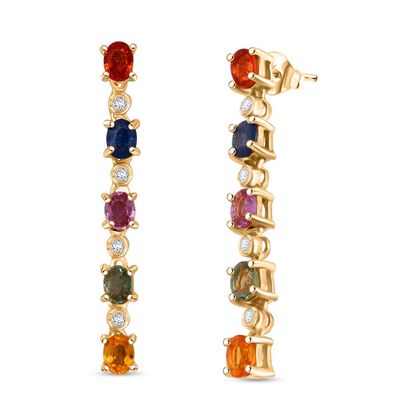 D'Joy AA Mehrfarbig Saphir, Blauer Saphir Ohrringe 925 Silber vergoldet ca. 2.51 ct