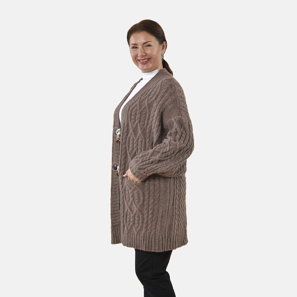 Langer Cardigan mit Schlaufe, Braun image number 4
