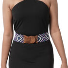 Handgefertigter, dehnbarer Perleng&uuml;rtel mit Holzschnalle im Santa-Fe Stil, Rautenmuster, Blau/wei&szlig;