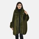LA MAREY - Stilvoller langer Mantel mit Kunstpelzrand, 108x80cm, Grün