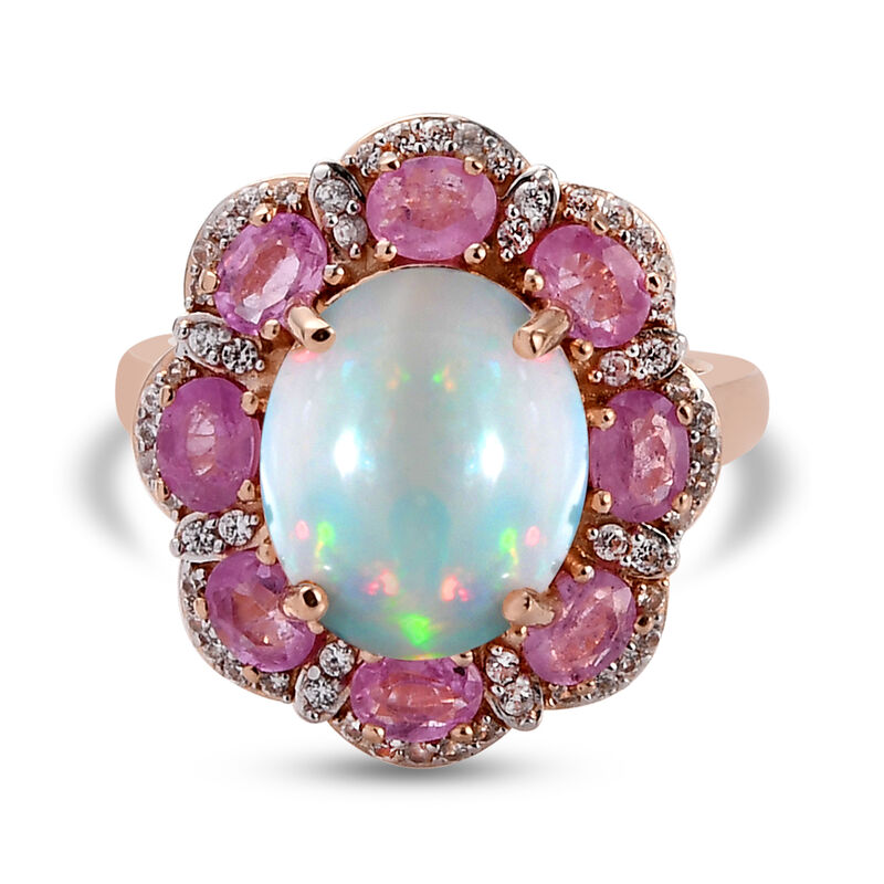 Natürlicher Äthiopischer Opal und Fissure gefüllt Rosa Saphir Ring 925 Silber Rosegold Vermeil image number 0