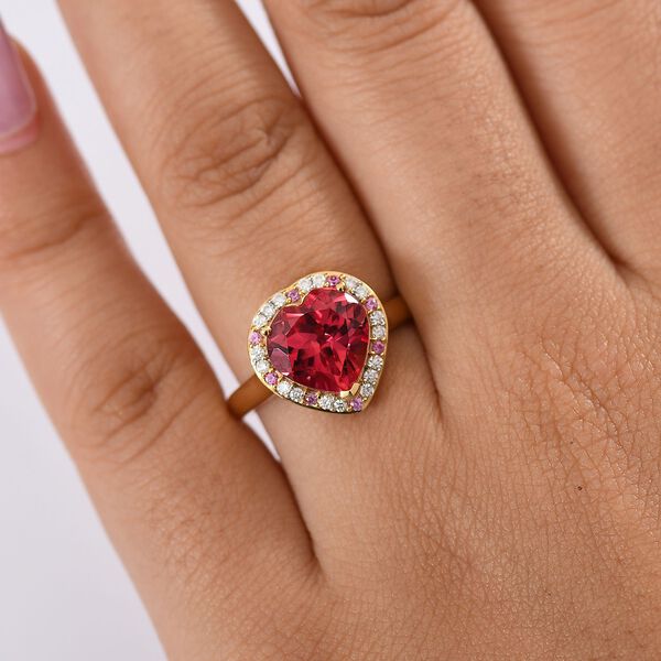 Flame of Grace - D'joy Lab Grown Padparadscha-Saphir , Moissanit Ring 925 Silber 750 Gelbgold Vermeil (Gr&ouml;&szlig;e 17.00) ca. 4.93 ct image number 3