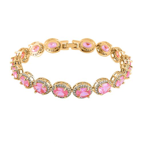 Rosa Saphir-Kristall, Weißer Zirkonia Armband, ca. 19 cm, Messing image number 0