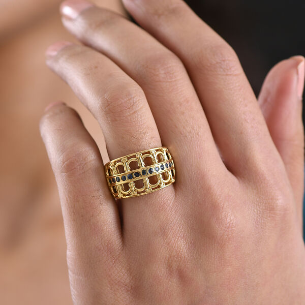 GP - Kanchanaburi Blauer Saphir Ring 925 Silber 750 Gelbgold Vermeil (Gr&ouml;&szlig;e 21.00) ca. 0,46 ct image number 2