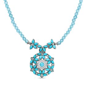 Paraiba Apatit, Sleeping Beauty Türkis und Zirkon Halskette, 45 cm - 64,13 ct.