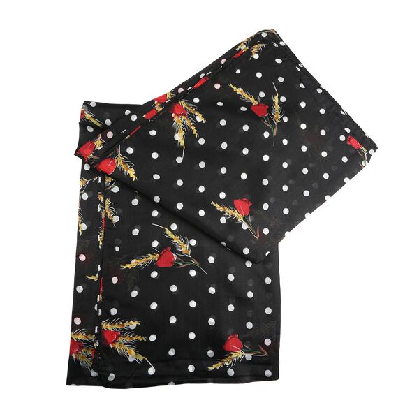 LA MAREY - 100% nat&uuml;rlicher Maulbeerseiden-Schal, Blumen und Tupfen Muster, Gr&ouml;&szlig;e 180x110 cm, Schwarz image number 2