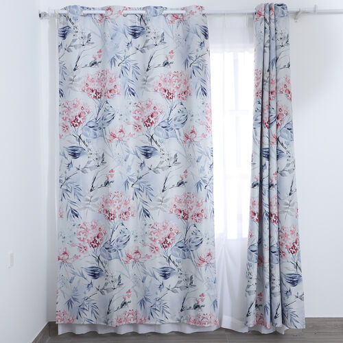 2er-Set - Verdunkelungsvorhänge mit 8 Metallringen, Blumenmuster, Rosa und Blau  image number 1