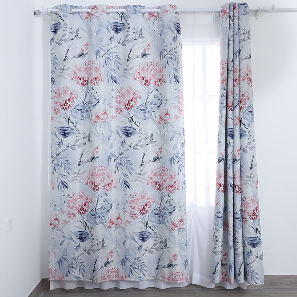 2er-Set - Verdunkelungsvorhänge mit 8 Metallringen, Blumenmuster, Rosa und Blau  image number 1