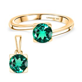 LUXURIANT AAA Labor kolumbianisches Smaragd Schmuckset, 925 Silber 750 Gelbgold Vermeil - 2,70 ct.