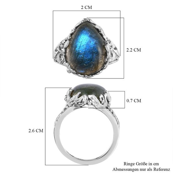 Labradorit Ring, 925 Silber platiniert (Gr&ouml;&szlig;e 17.00) ca. 8.87 ct image number 7