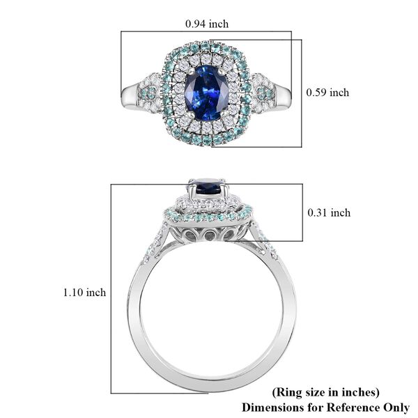 RHAPSODY zertifiziert und geprüft AAAA ceylonfarbener blauer Saphir, Paraiba Turmalin und VS Diamant Ring in 950 Platin - 1,84 ct. image number 5