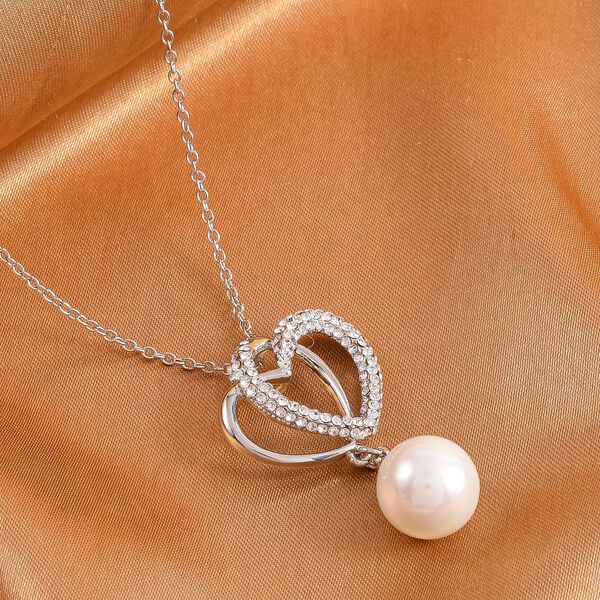 Wei&szlig;e Muschelkernperle und Kristall-Halskette in Silberton, 50 cm - 2,50 ct. image number 3