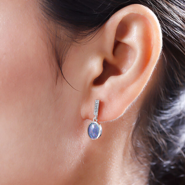 Boulder Opal Triplett und Zirkon-Ohrh&auml;nger in Silber image number 3