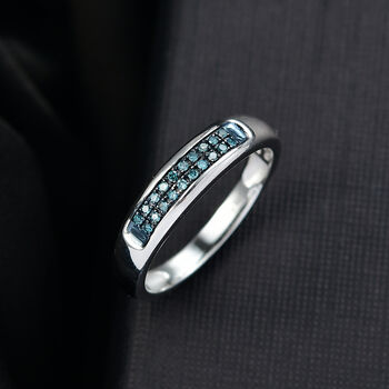 D'Joy Blauer Diamant Ring 925 Silber rhodiniert (Gr&ouml;&szlig;e 18.00) ca. 0.10 ct