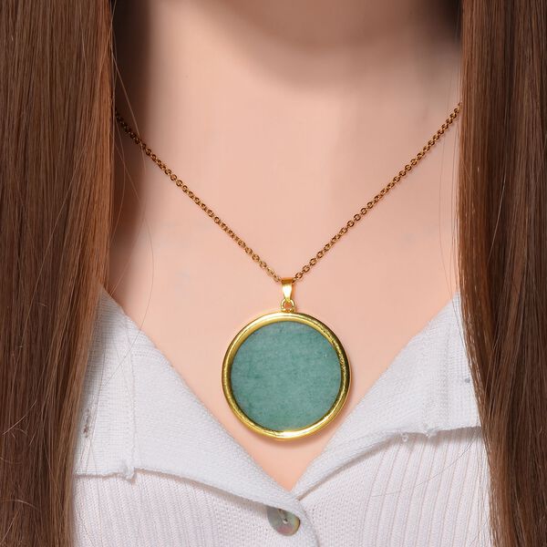 Gr&uuml;ner Aventurin Sodalith Anh&auml;nger mit Kette, Edelstahl, vergoldet, ca. 75.00 ct image number 2