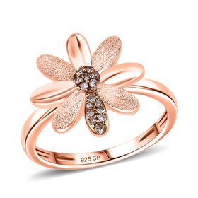 GP Italian Garden Kollektion - Champagner Diamant und Kanchanaburi blauer Saphir Ring, 925 Silber 750 Ros&eacute;gold Vermeil - 0,11 ct.