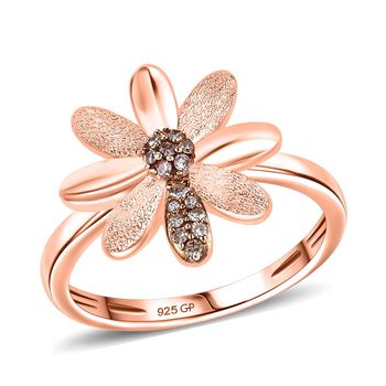 GP Italian Garden Kollektion - Champagner Diamant und Kanchanaburi blauer Saphir Ring, 925 Silber 750 Ros&eacute;gold Vermeil - 0,11 ct.