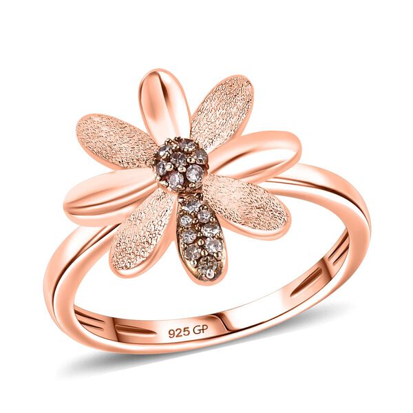 GP Italian Garden Kollektion - Champagner Diamant und Kanchanaburi blauer Saphir Ring, 925 Silber 750 Roségold Vermeil - 0,11 ct. image number 4