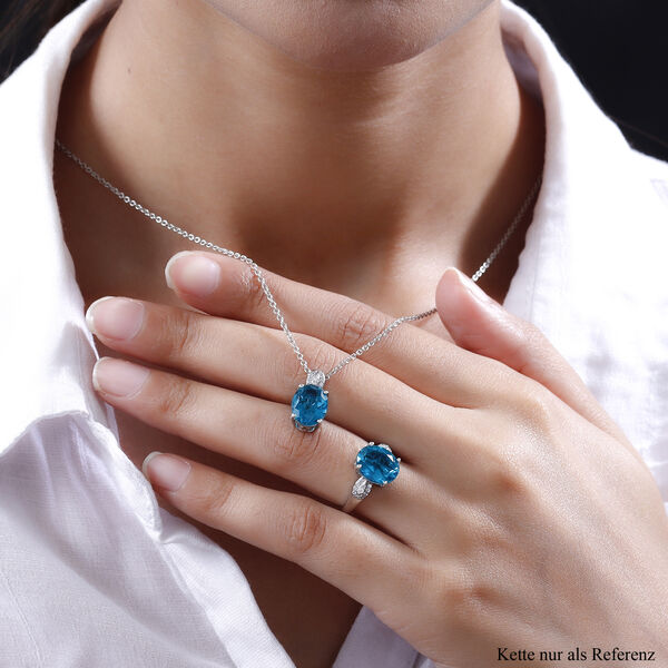 2er-Set- Capri-Blau Triplett Quarz und Zirkon-Ring und Anh&auml;nger - 7,69 ct. image number 3