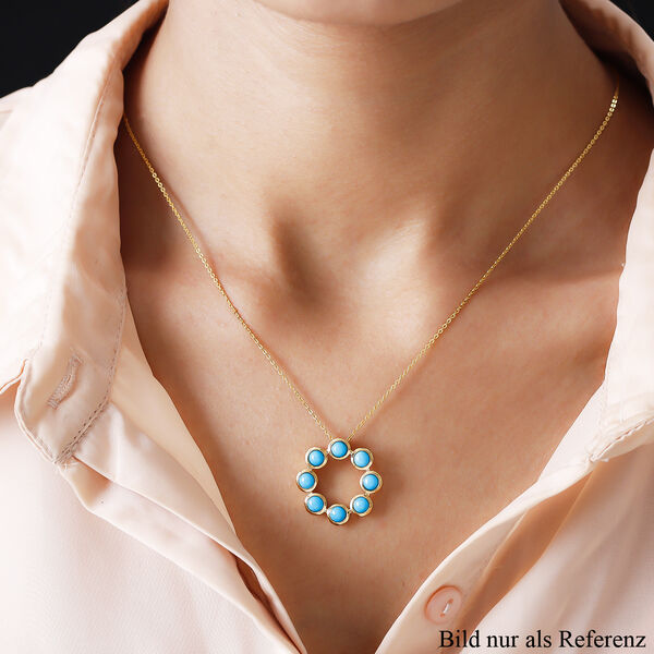 Amerikanischer, nat&uuml;rlicher Sleeping Beauty T&uuml;rkis Kreis des Lebens Anh&auml;nger mit Kette in Silber, 2,18 ct. image number 2