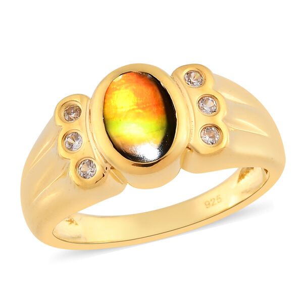 Ammolit und Zirkon Ring 925 Silber vergoldet  ca. 0,94 ct image number 2