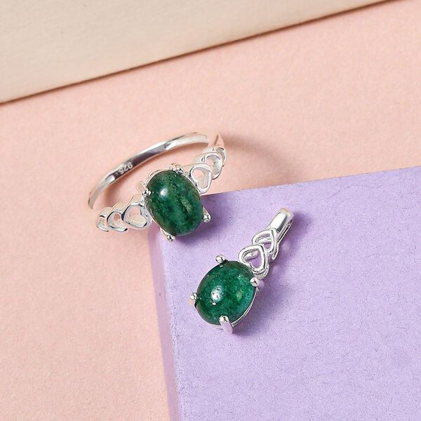 Gr&uuml;ner Aventurin Ring und Anh&auml;nger, 925 Silber ca. 3,13 ct image number 2