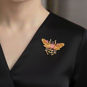 Emaillierte und gelbe Kristall-Brosche, Biene