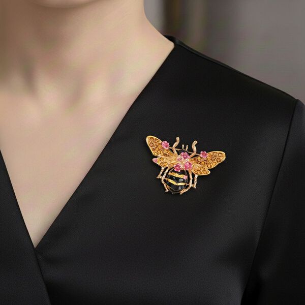 Emaillierte und gelbe Kristall-Brosche, Biene image number 3