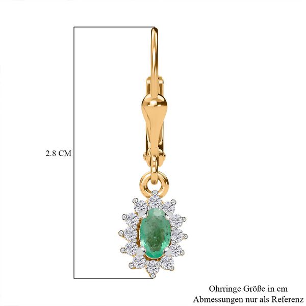Kagem Sambischer Smaragd, Wei&szlig;er Zirkon Ohrringe 925 Silber 750 Gelbgold Vermeil ca. 0.72 ct image number 6