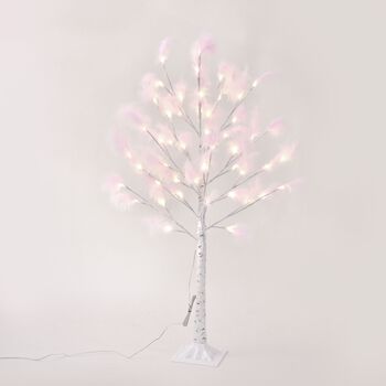 Federbaum mit 48 warmen LEDs und USB-Kabel - 1,2m H&ouml;he, Rosa