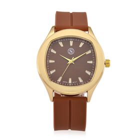 STRADA - Armbanduhr Legierung, goldfarben, Zifferblatt Braun-Hydraulic, 3 ATM wasserdicht