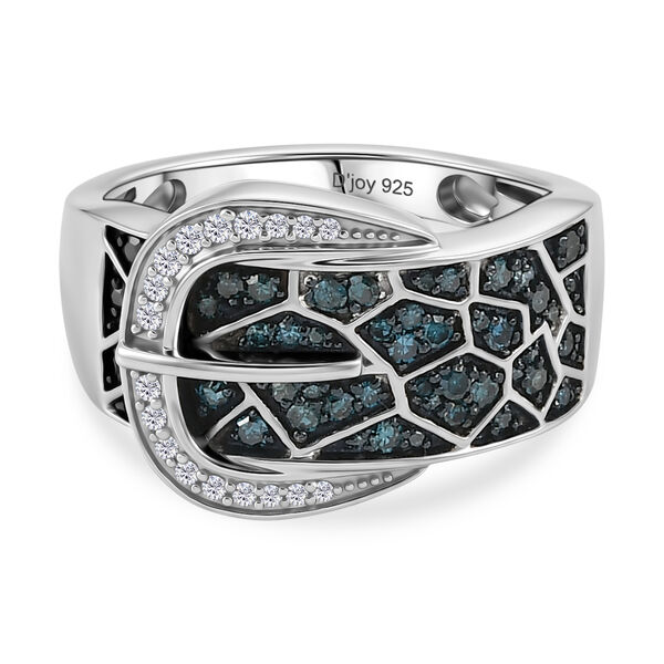 D'Joy Blauer Diamant Ring 925 Silber Rhodiniert (Gr&ouml;&szlig;e 17.00)