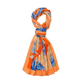 LA MAREY - 100% Maulbeeren-Seidenschal, Chiffon, 55x170 cm, Orange und Blau