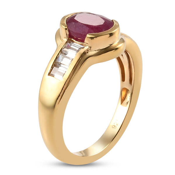 Afrikanischer Rubin (Fissure gefüllt) und Zirkon Ring 925 Silber vergoldet image number 5