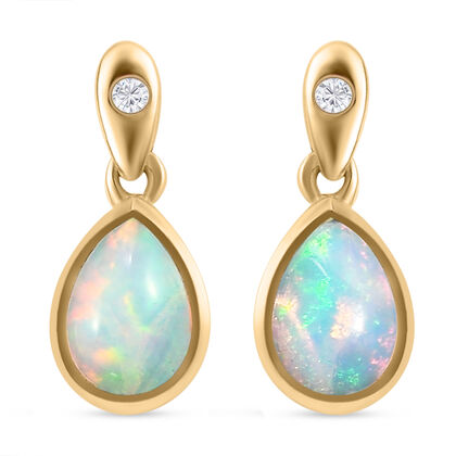 Natürliche, äthiopische Opal und weiße Zirkon-Ohrringe, 925 Silber vergoldet ca. 0,94 ct