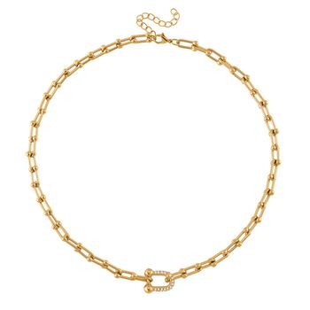 Wei&szlig;e Kristall Halskette, ca. 45 cm+ 5 cm Extender, Reiner Edelstahl, goldfarben