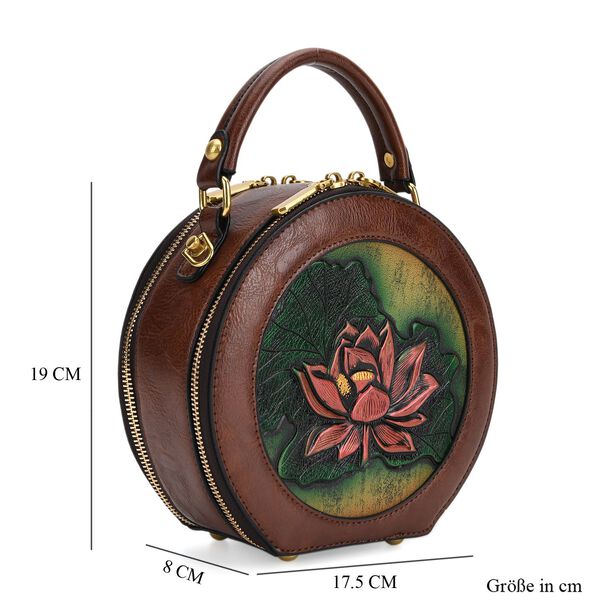 Runde Crossbody-Bag mit Lotus-Pr&auml;gung, 19x8x18 cm, Braun image number 7