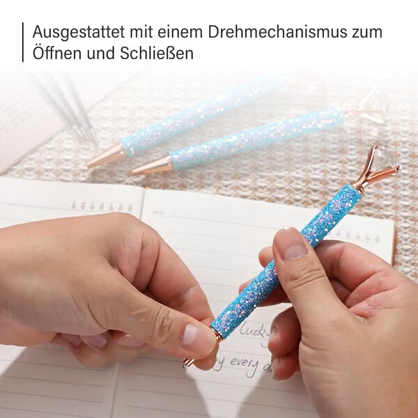3er-Set Kristallkugelschreiber leuchtender Stift -Blau mit Ersatztinte, Blau image number 4
